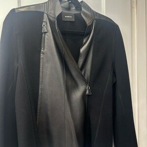 Akris leather, silk, wool, cashmere blend moto jacket black womens Us10